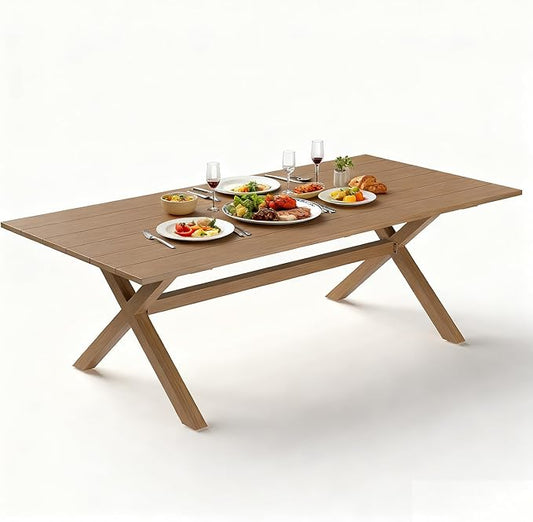 Aeeiua 80" x 38" Outdoor Dining Table, Rectangle Patio Table with Slatted Tabletop for Backyard, Garden, Deck, Poolside