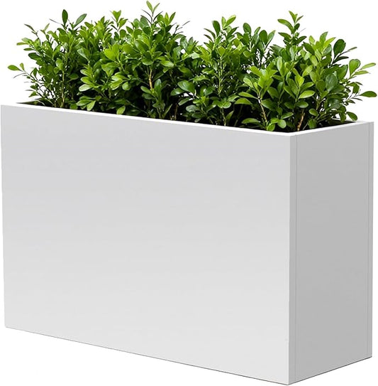 White Steel Heavy Planter for Outdoor Plants Metal Rectangular Outdoor Planter Spliced Flower Box with Partitions for Outside,Indoor,Garden (White, 32 * 15 * 24)