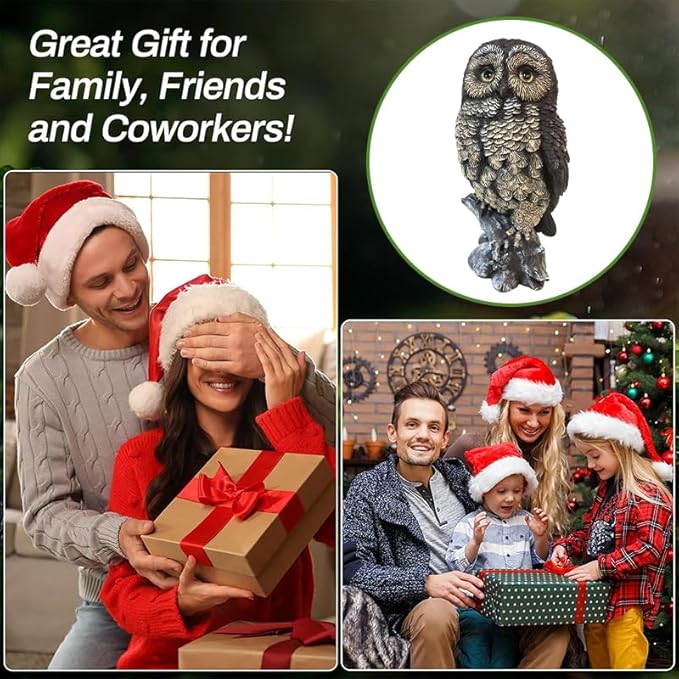 VV-Ladybug Solar Owl Garden Statues Outdoor Decor Resin with Solar Lights Sculpture for Porch Patio Lawn Yard Decorations Christmas Housewarming Gifts for Women Mom