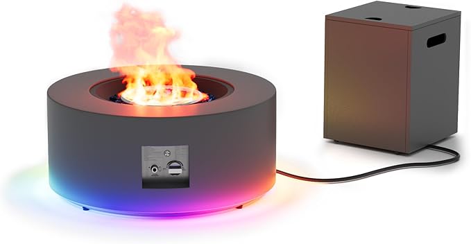 Outdoor Fire Pit Table Propane Gas Fire pits & Outdoor Fireplaces 30'' Round Firepit Table, 50,000 BTU Fire Table for Patio Set, Dark Grey