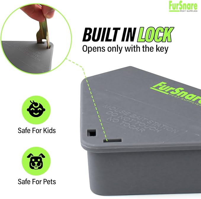 Mouse Bait Station for Outdoor & Indoor with Keys - Mice Traps for House Indoor Kill - Mouse Poisoning Bait Box for Home, Pest Control - Reusable, Safe for Kids & Pets (12 Pack, Gray)
