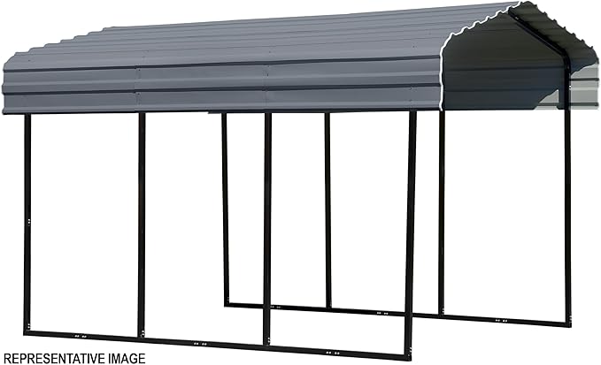 Arrow Carports Galvanized Steel Carport, Compact Car Metal Carport Kit, 10' x 24' x 9', Charcoal