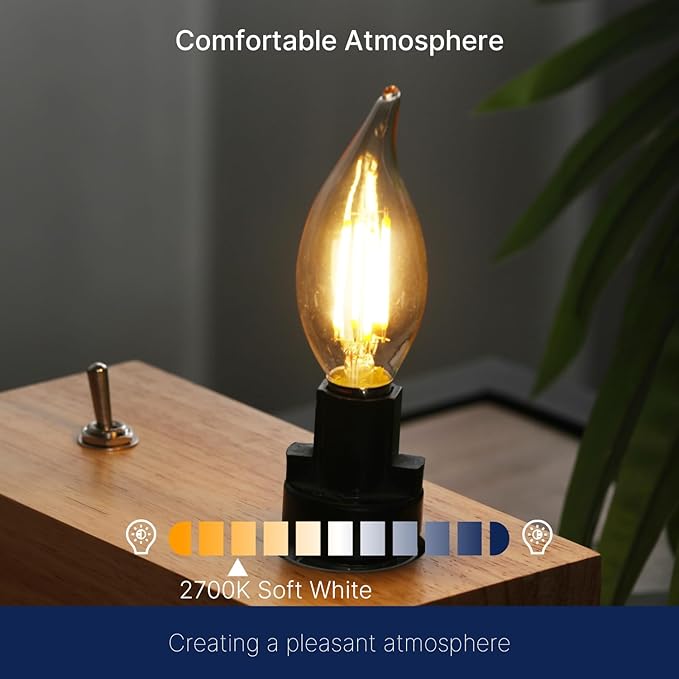 FLSNT Candelabra LED Light Bulbs, CA11 LED E12 Chandelier Light Bulbs 60W Equivalent, 2700K Soft White, 550LM, 5.5W, 90+ High CRI, AC 120V, 12 Pack, Dimmable UL,CA65 Listed.