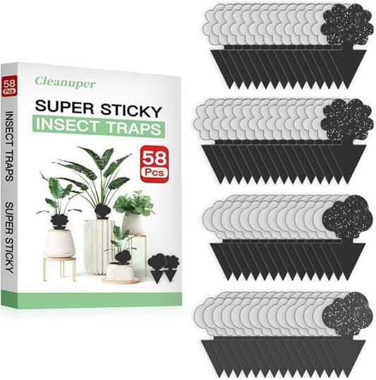 58 Pcs Black Flying Insect Traps for Plants,Indoors, Outdoors, Kitchen, Sticky Traps for Fungus Gnat, Fly and Fruit Fly, Flying Insects, Non-Toxic & Odorless, Kid & Pet Safe, Economic Pack (Black)
