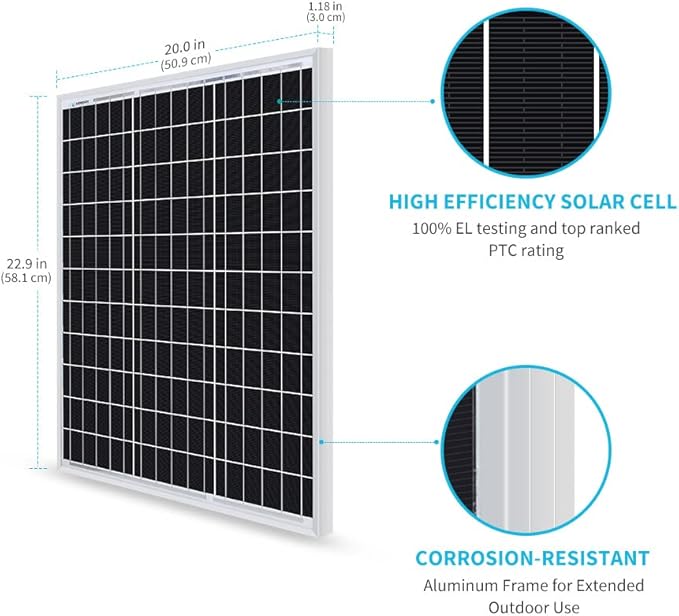 Renogy Solar Panel 50 Watt 12 Volt, High-Efficiency 50W Solar Panel Monocrystalline PV Module Power Charger for RV Marine Rooftop Farm Battery and Other Off-Grid Applications