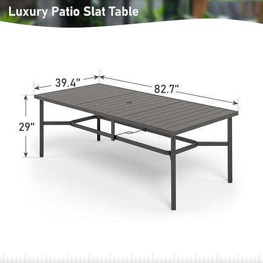 MFSTUDIO 9 Pieces Outdoor Patio Dining Furniture Set with 8 Wicker Chairs, Patio Large Rectangle Metal Table Set for 8 with 1.7'' Umbrella Hole, Outdoor Table and Rttan Chairs Dining Set