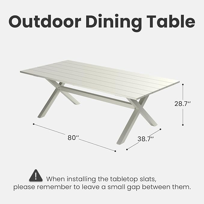 Aeeiua 80" x 38" Outdoor Dining Table, Rectangle Patio Table with Slatted Tabletop for Backyard, Garden, Deck, Poolside