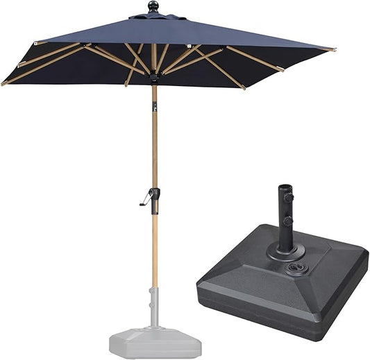 PURPLE LEAF 6.5' x 6.5' Patio Umbrella with Base Square Outdoor Table Umbrella Market Umbrella with Push Button Tilt & Crank and 8 Ribs Aluminum Outdoor Umbrella for Pool Backyard Beach, Navy Blue