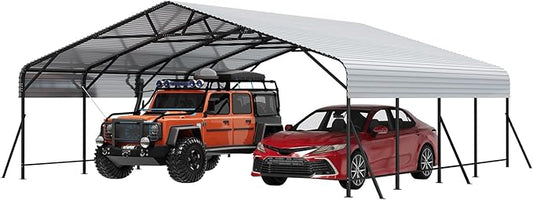 GarveeLife 20x20x9 ft Oversized Metal Carport with Galvanized Steel Roof, Heavy Duty Carport for 2 Cars, Metal Garage for Car, Truck, Tractor, Boat