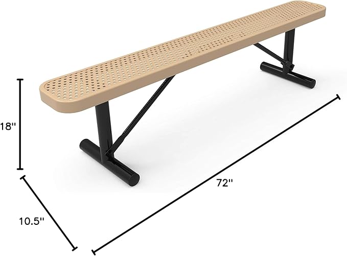 COATEDOUTDOORFURNITURE Coated Outdoor Furniture Heavy-Duty Portable Outdoor Bench Thermoplastic Coated, Punched Steel, Commercial-Grade Seating, Made in America (Portable Without Back, 6 Ft, Tan)