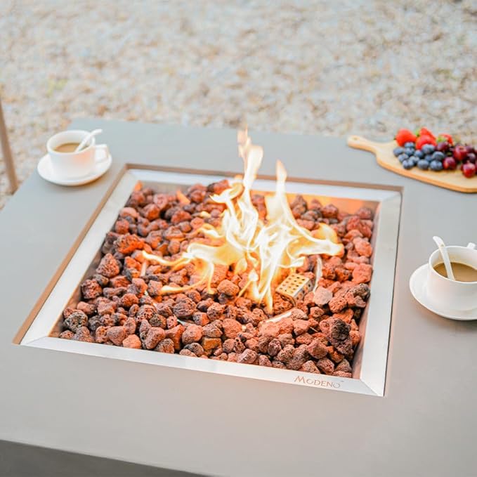 Westport Concrete Fire Pit 34" x 34" Patio Firepit Includes Lava Rocks Modern Fire Pits & Outdoor Fireplaces for Garden, Deck, Indoor & Outdoor Heating