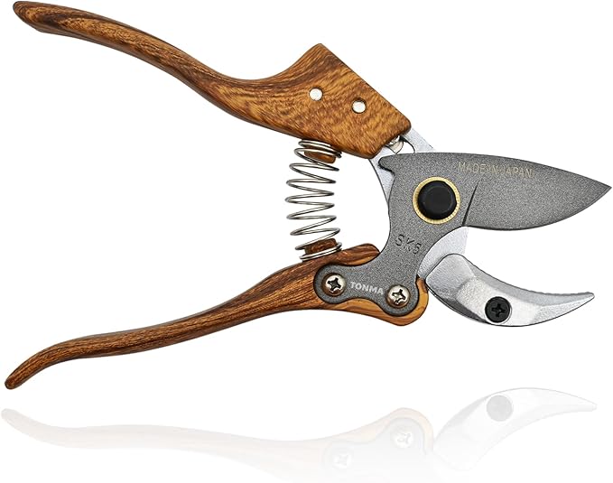 TONMA Anvil Pruning Shears [Made in Japan] Heavy Duty Garden Shears Secateurs, Japanese Gardening Scissors Plant Pruners Hedge Clippers, Ergonomic Imitation Wood Grain Aluminum Alloy Handle