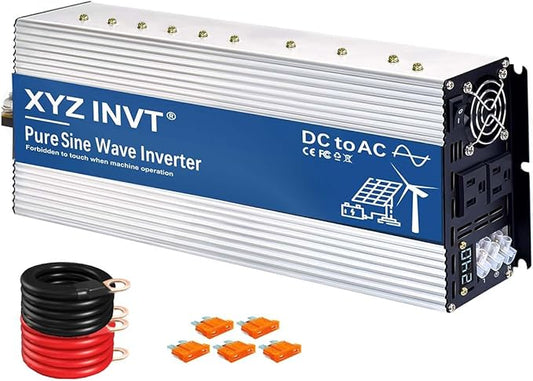 3000W Pure Sine Wave Inverter 24V to 120V AC, 6000W Peak Power, Power Converter for Solar System, Off-Grid Home, RV, Truck & Camping