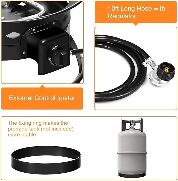 Giantex Portable Propane Fire Pit, 19" Outdoor Firepit, 58,000BTU Fire Bowl w/Cover & Carry Kit,Lava Rock Stone & Tank Stabilizer Ring, Gas Fire Pit for Outside Camping,Patio, Backyard, Black