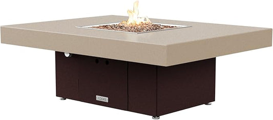 COOKE Santa Barbara 48 x 36 Rectangular Fire Pit Table - Beige Powdercoat Aluminum Top - Propane (Dark Cherry Powdercoat Base)