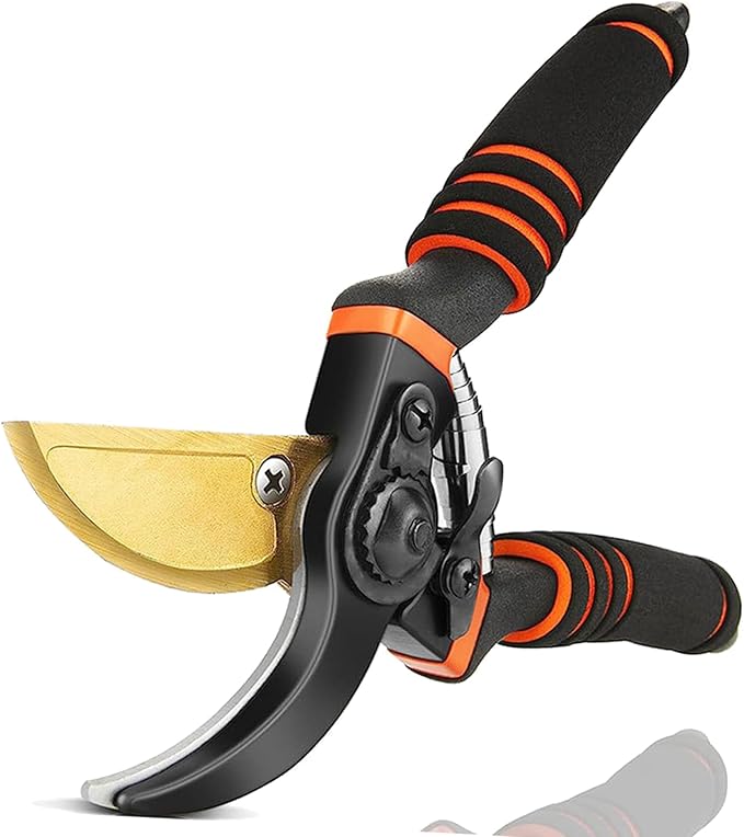 Titanium Coated Pruning Shears Reduce Wrist Fatigue - Cuts 3X Easier, Weak Hand Arthritis Snips, 1 Inch Shear Diameter, Rust Resistant, Strong, Comfortable & Ergonomic Handle