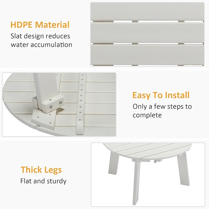 MINPINSER Outdoor Round Coffee Table, Adirondack Patio Coffee Table, Outdoor Large Side Table for Balcony Lawn (White)