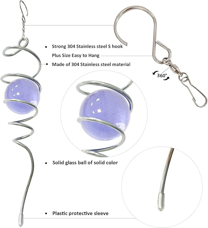 Aoedelyart Gazing Ball Spiral Decorative Wind Spinner Sun Catcher 11inch Tail and 2 inch Glass Orb. Indoor Outdoor Garden Decoration Wind Sculptures-13 inch Height (Purple)