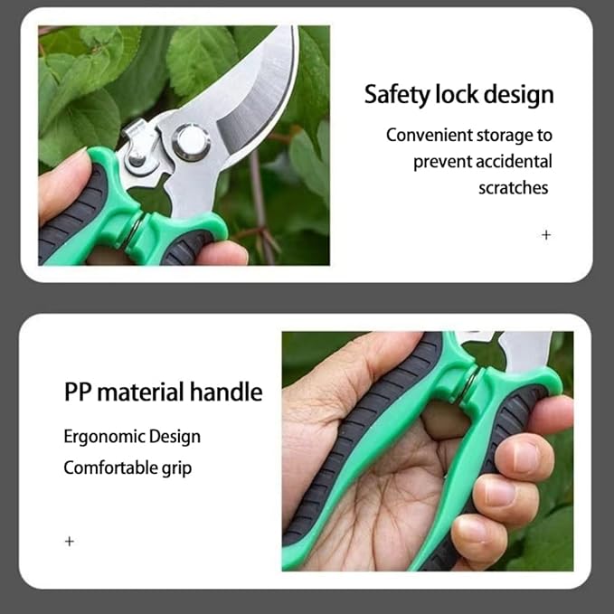 Pruning Shears Set - 3 Pack Garden Shears with Stainless Steel Blades, with Safe Lock Mechanism Handheld Garden Clippers, Gardening Snips, Garden Scissors, and Gardening Gloves