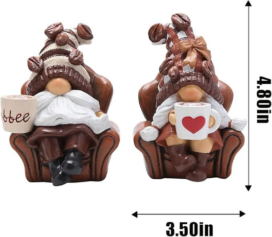 Hodao 2PCS Coffee Gnomes Coffee Bar Decor Accessories Spring Summer Swedish Tomte Elf Dwarf Figurines Leisure Time Gnomes Gift Tasteful Company on The Couch Indoor Home Decorations (Coffee1)