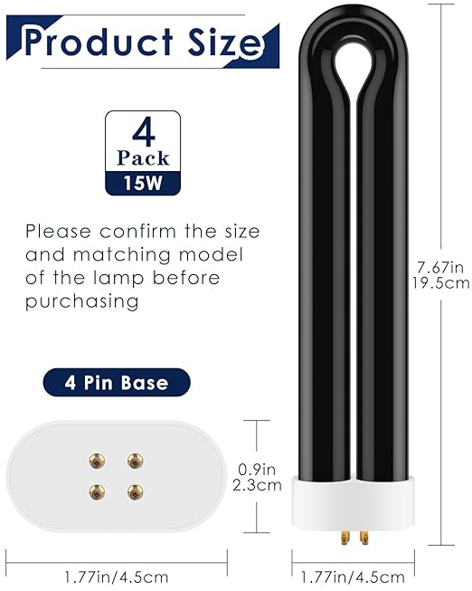 4Pack FUL15W BL Replacement Bulbs with 4 Pin Base, Indoor Outdoor 15W U Shape Lamp Tube Compatible with T6 T8 T9(Black)