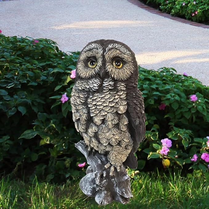 VV-Ladybug Solar Owl Garden Statues Outdoor Decor Resin with Solar Lights Sculpture for Porch Patio Lawn Yard Decorations Christmas Housewarming Gifts for Women Mom