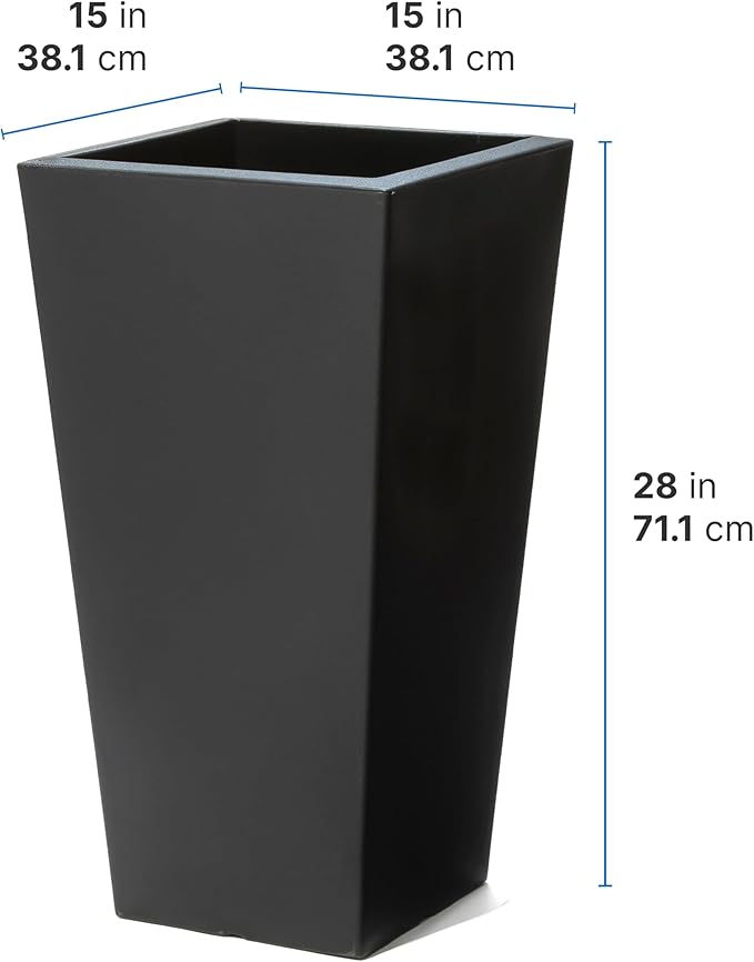 Step2 Tremont Tall Square Tapered Planter, Large Planters for Outdoor Plants, Gardening and Flower Pot for Patio or Porch, Efficient Drainage, Durable Plastic, Onyx Black, 1-Pack