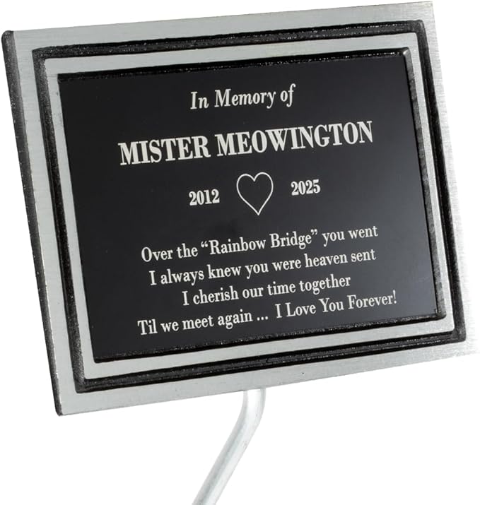 Same Day Awards Outdoor Memorial Plaque with Stake – 'Custom Engraved 8x10 Black & Silver Cast Aluminum Weather Proof Tribute Sign for Garden Bench Tree Dedication & Pet Memorial