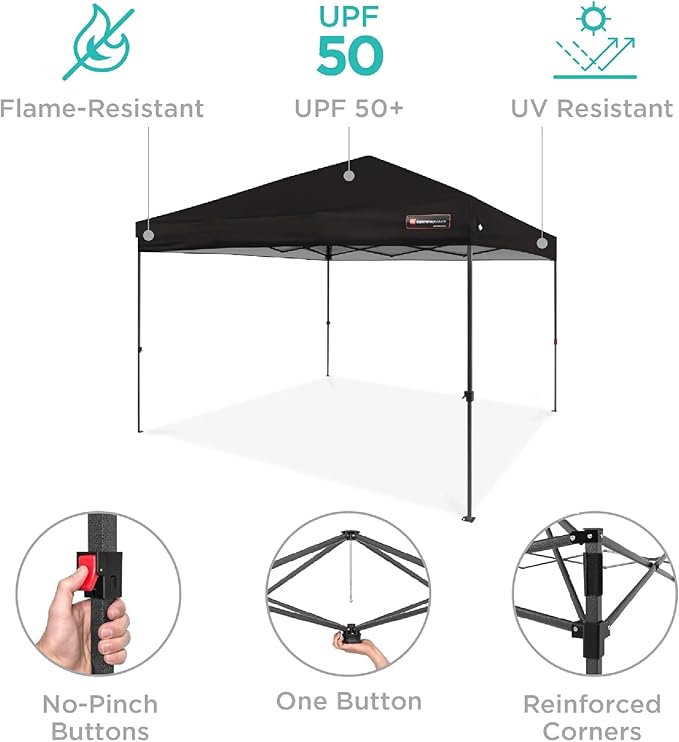 Best Choice Products 8x8ft 1-Person Setup Pop Up Canopy Tent Instant Portable Shelter w/ 1-Button Push, Case, 4 Weight Bags - Black