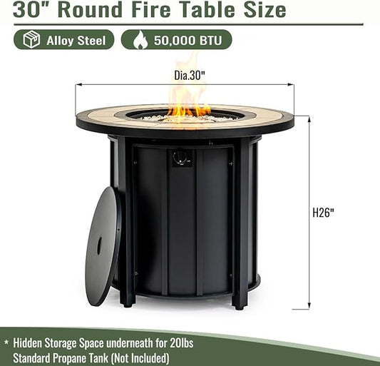 Propane Fire Pit Table, 30" Firepits for Outside, Gas Fire Pit for Outside Patio, Propane Fire Table with Ceramic Tabletop for Patio, Pool, Tank Inside, Tank Not Included, 50000BTU, Black