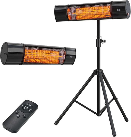 Infrared Electric Patio Heater, Colliford Indoor/Outdoor Heater, Standing Heaters for Garage, Backyard, Carbon Infrared Patio Heater with Tripod & Tip-Over Protection-1500W