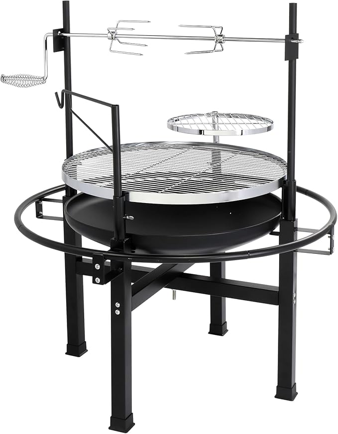 VINGLI 33 Inch Outdoor Fire Pit with 2 Grills, Wood Burning Firepit with Swivel Cooking Grate, Removable Swivel Grill for Backyard Patio Outside Picnic BBQ