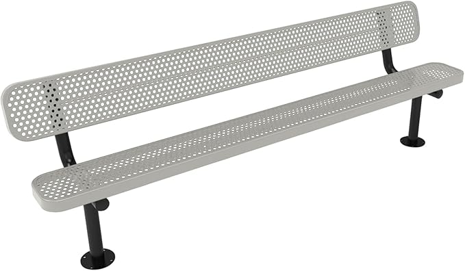 COATEDOUTDOORFURNITURE Coated Outdoor Furniture Heavy-Duty Outdoor Bench Thermoplastic Coated, Punched Steel, Commercial-Grade Seating, Made in America (Surface with Back, 8 Ft, Grey)