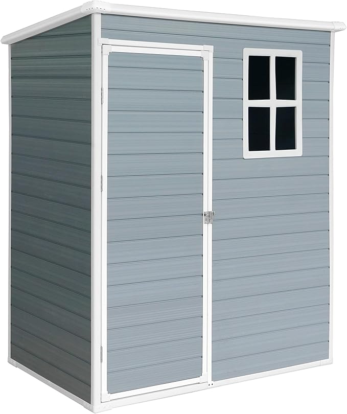 5ft x 3ft Resin Outdoor Storage Shed Plastic Garden Sheds with Floor and Lockable Door for Backyard, Lawn, Grey
