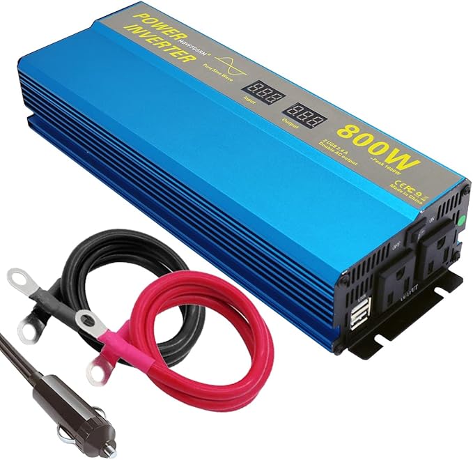 800W Peak 1600W Pure sine Wave Power Inverter for Vehicles peak-1600 watt DC 12V to 110V AC Inverter with 2.4A Dual USB Car Adapter LCD Digital Display MOVFFGGRM