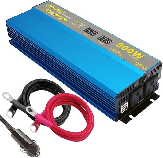 800W Peak 1600W Pure sine Wave Power Inverter for Vehicles peak-1600 watt DC 12V to 110V AC Inverter with 2.4A Dual USB Car Adapter LCD Digital Display MOVFFGGRM