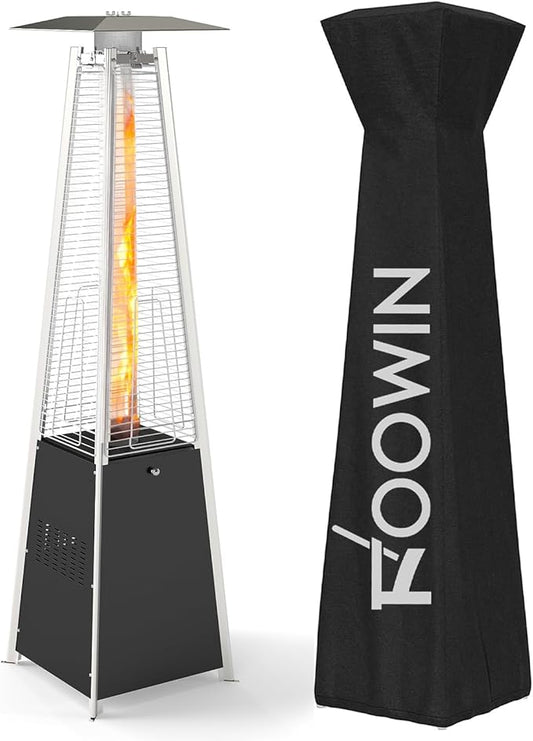 FOOWIN Patio Heater,48,000 BTU Outdoor Heater with Wheels,Propane Patio Heater w/Waterproof Cover & Gloves, for Outdoor Use,Party,Backyard,Garden,Black