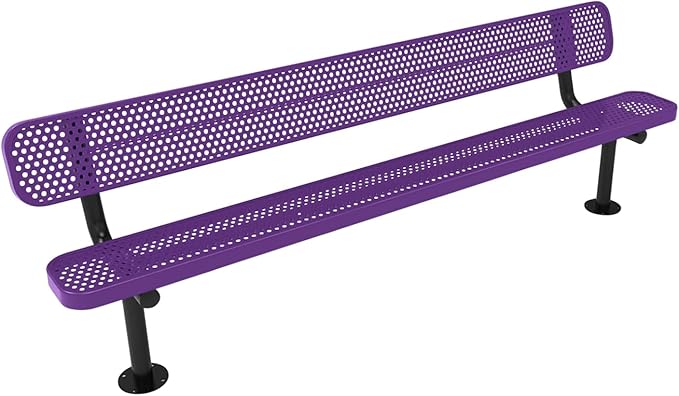 COATEDOUTDOORFURNITURE Coated Outdoor Furniture Heavy-Duty Outdoor Bench Thermoplastic Coated, Punched Steel, Commercial-Grade Seating, Made in America (Surface with Back, 8 Ft, Purple)