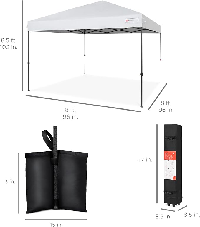Best Choice Products 8x8ft 1-Person Setup Pop Up Canopy Tent Instant Portable Shelter w/ 1-Button Push, Case, 4 Weight Bags - White