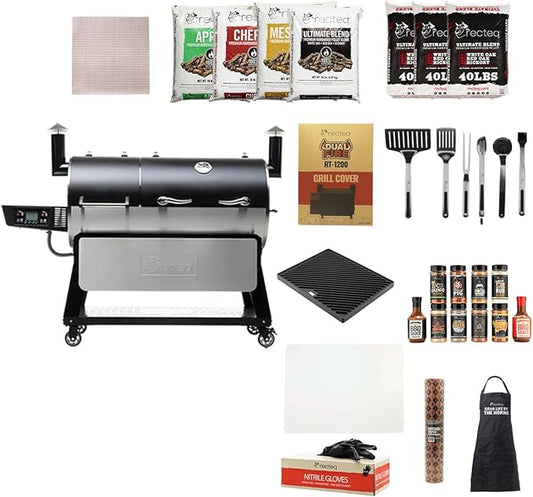 recteq DualFire 1200 Wood Pellet Smoker Grill, Wi-Fi Electric Pellet Grills, Dual Chambers for Hot and Fast + Low and Slow Cooking, DualFire 1200 + BBQ Master Bundle