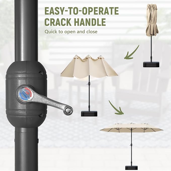 Outdoor Patio Umbrella, Table Umbrella with Push Button Tilt and Crank, 8 Ribs Market Umbrella