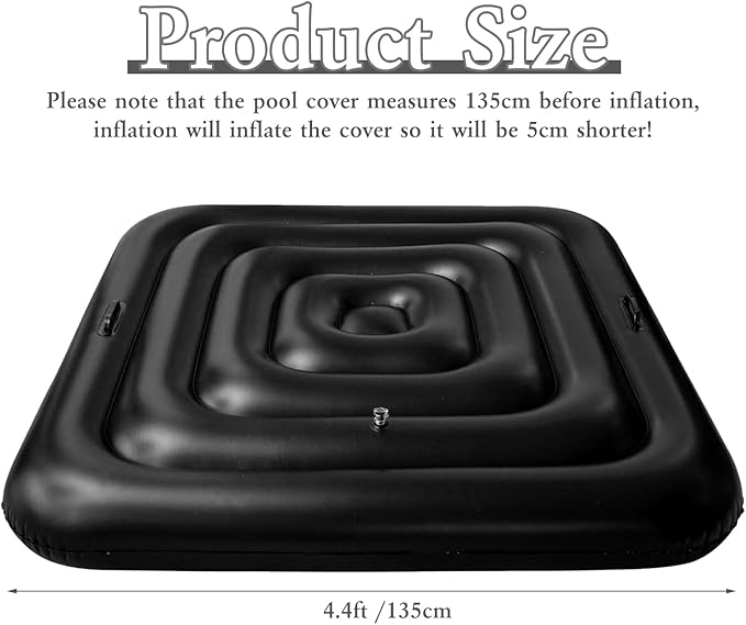 4.4Ft Inflatable Hot Tub Cover with Handle,Energy Saving Lid for Square Hot Tub,Outdoor Inflatable Hot Tub,Foldable Protective Rain Overflow Cover for Inflatable Outdoor Hot Tubs