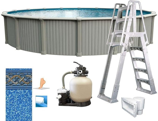 In The Swim 24' Round Above Ground Swimming Pool - Excursion Package - Featuring: Sand Filter, Pump System and A-Frame Ladder