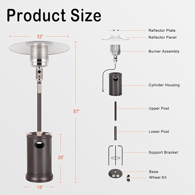 Hykolity 50,000 BTU Propane Patio Heater with Table Design, Stainless Steel Burner, Triple Protection System, Wheels, Outdoor Heaters for Patio, Garden, Commercial and Residentia(Brown)