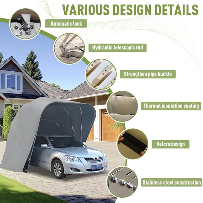 Folding Carport, Stainless Steel Carport, Foldable Retractable Garage, Heavy Duty Mobile Carport, Semi-Automatic Outdoor Shelter, All-Weather RV Cover, for Parking Lot, Yard