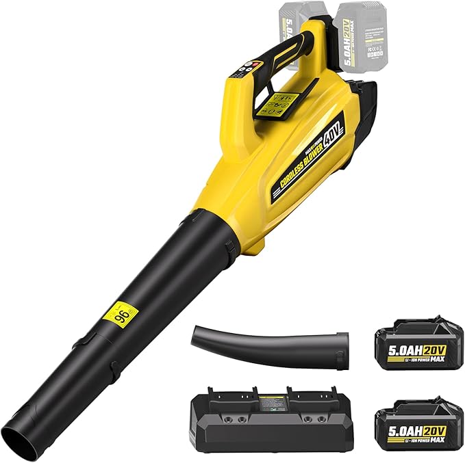 VERVEWAVE 40V Leaf Blower Cordless with 2 X 5.0Ah Batteries and Charger, 40V Powerful Brushless Motor Up to 680CFM Blower for Lawn Care, 4-Variable Speed Turbo Mode with Power Boost