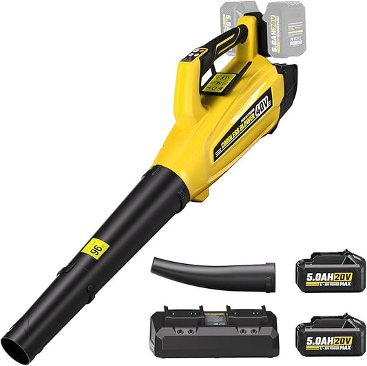 VERVEWAVE 40V Leaf Blower Cordless with 2 X 5.0Ah Batteries and Charger, 40V Powerful Brushless Motor Up to 680CFM Blower for Lawn Care, 4-Variable Speed Turbo Mode with Power Boost