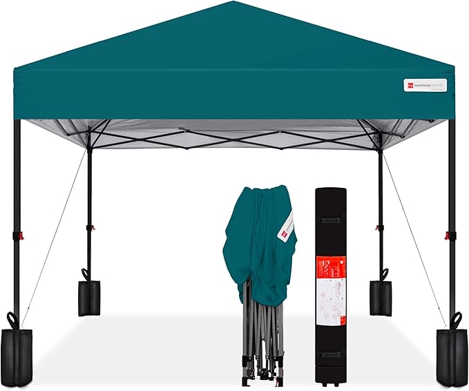 Best Choice Products 8x8ft 1-Person Setup Pop Up Canopy Tent Instant Portable Shelter w/ 1-Button Push, Case, 4 Weight Bags - Cerulean
