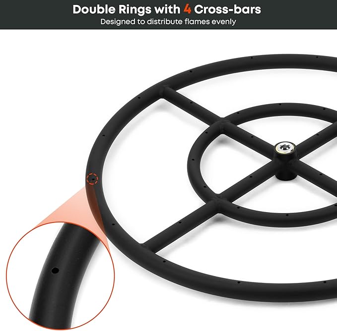 Stanbroil Natural Gas Fire Pit Burner Ring Installation Kit, Black Steel, 18-inch