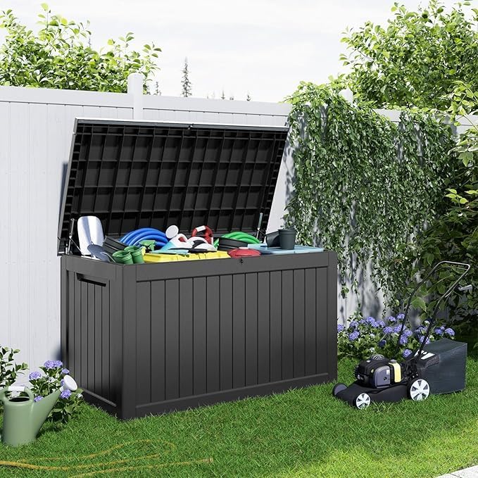 281 gallon Deck Boxes Resin Material Outside Storage Box Large Storage Bins with Lids Deck Boxes Outdoor Waterproof for Outdoor Use